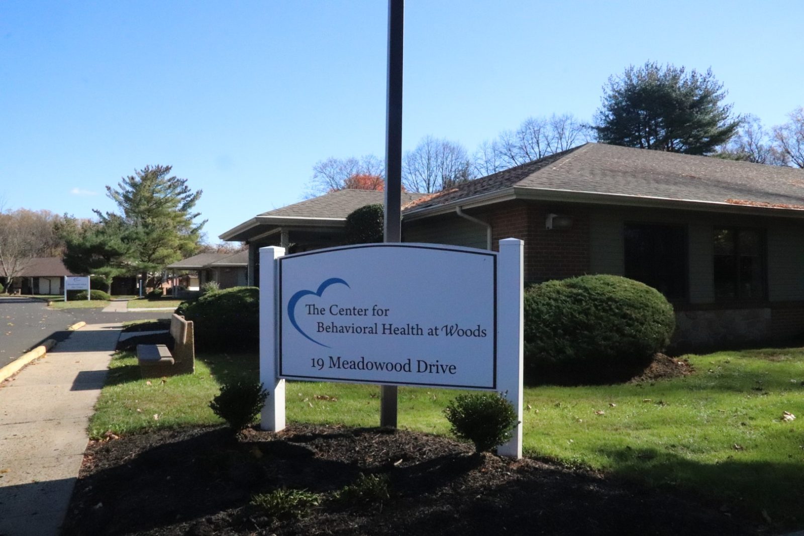 Photo of the entrance to the Center for Behavioral Health at Woods.
